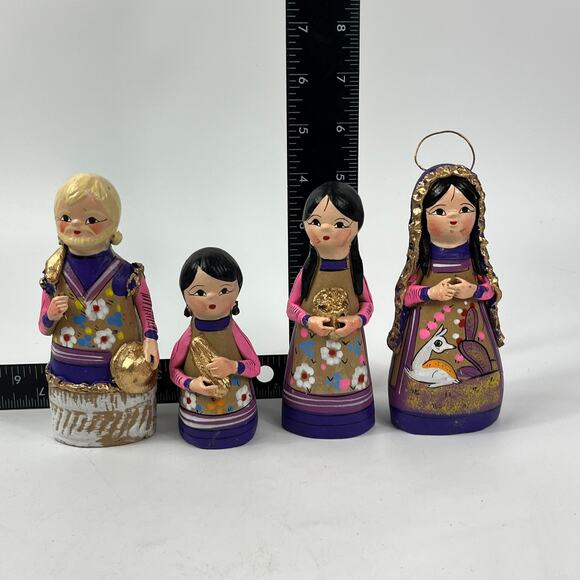 Mexican Large 13pc Handmade Clay Nativity Set Folk Art Purple Painted Peruvian - Picture 4 of 16